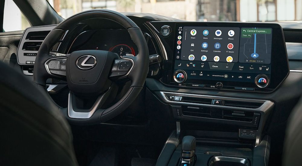 The black dash of a 2024 Lexus RX is shown from the center console.