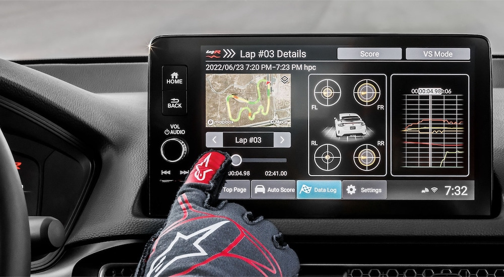 The infotainment screen in a 2022 Honda Civic Type R for sale is shown.