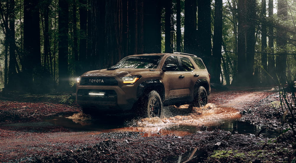 A brown 2025 Toyota 4Runner parked off-road in the woods.