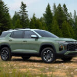 A green 2025 Chevy Equinox ACTIV is shown from the side after leaving a Chevy dealer.