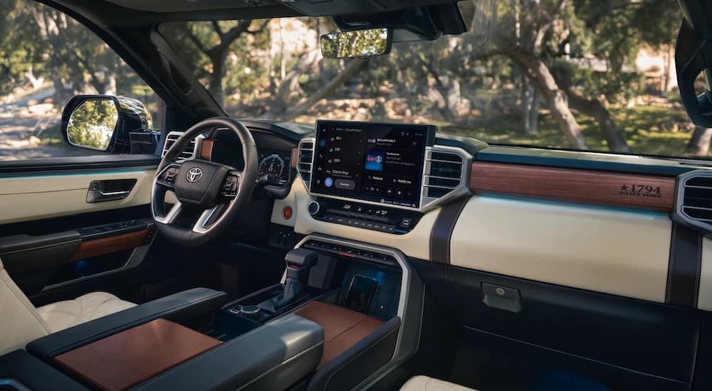 The interior of a 2024 Toyota Tundra is shown from the passenger seat.