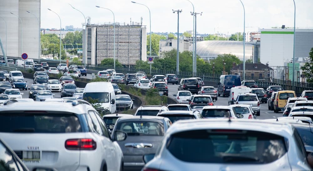 High volume of traffic is shown on two highways.