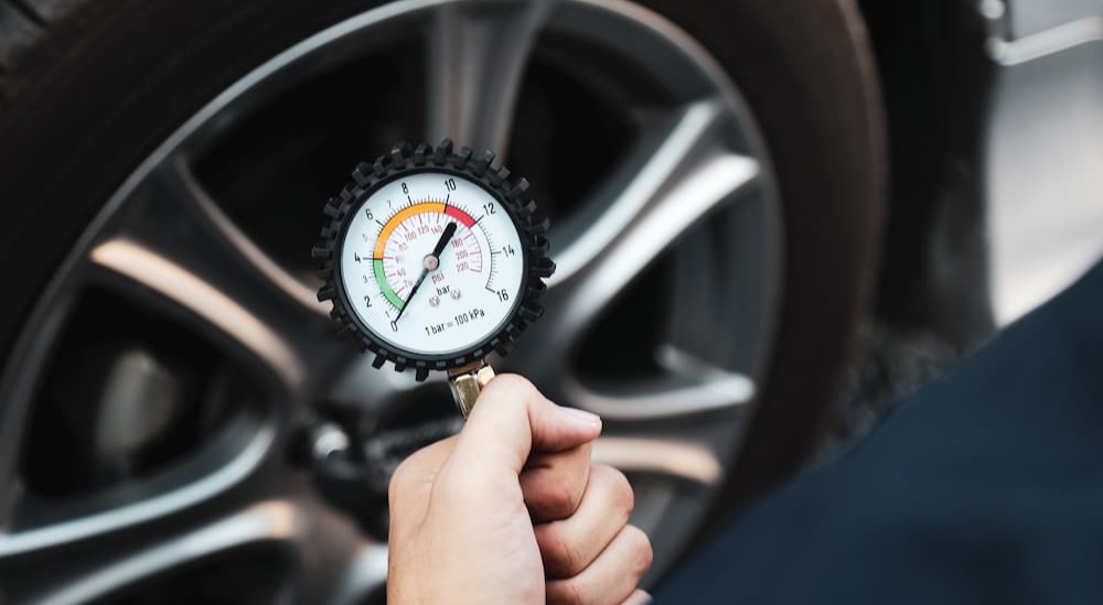 A tire is shown being inflated.