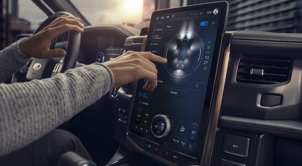 A close-up of the dash is shown in a 2024 Ford F-150 Lightning.