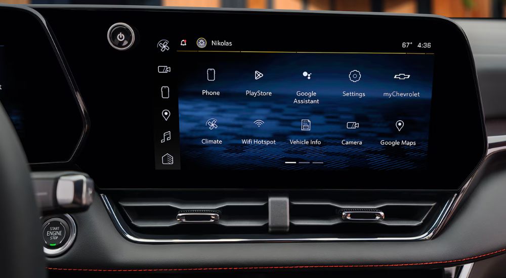 Close-up of the infotainment screen in a 2025 Chevy Equinox at a Chevy dealer.